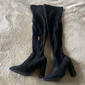 Black suede over the knees boots